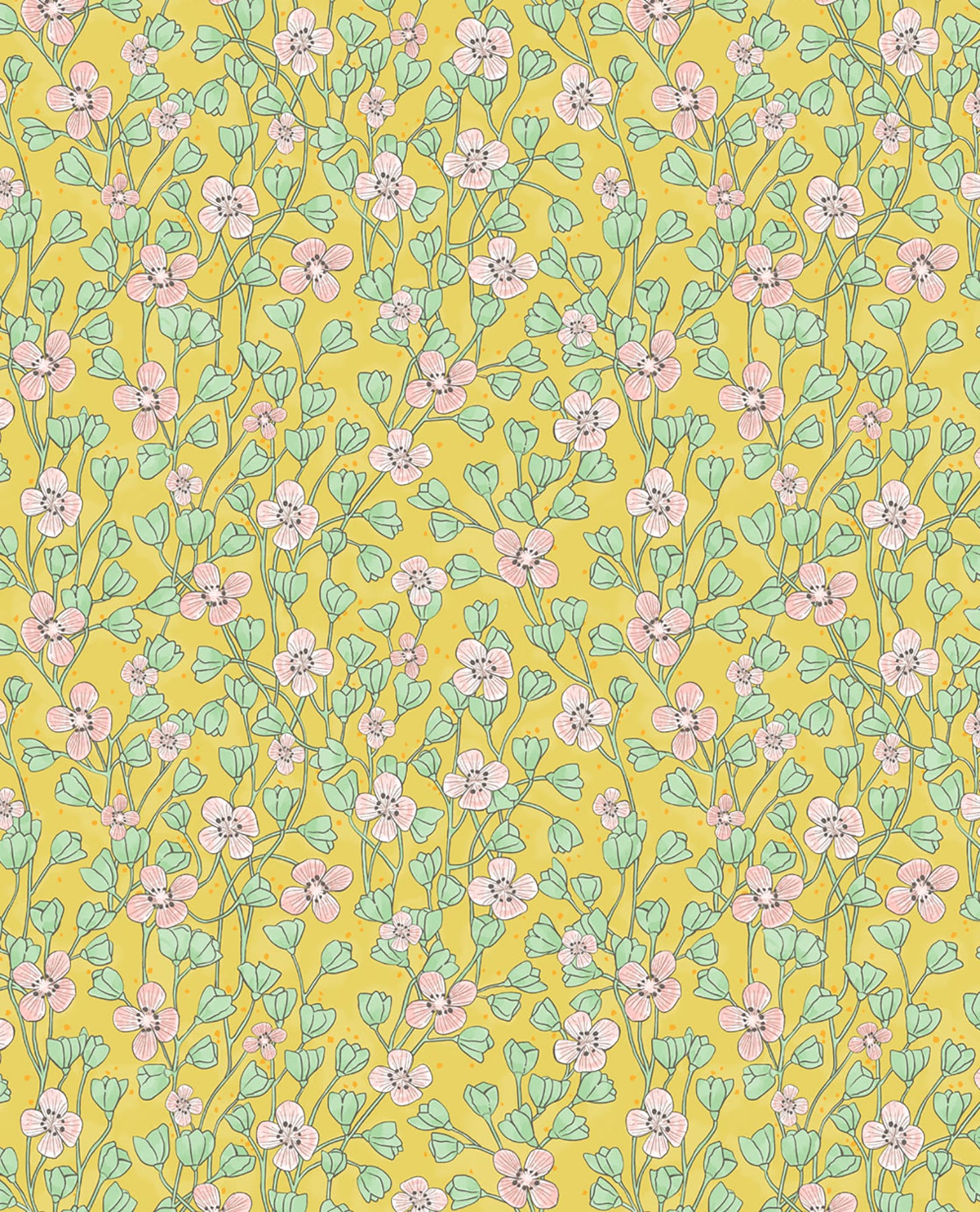 Eijffinger Maja Mustard Miniature Floral Wallpaper, 20.5-in by 33-ft