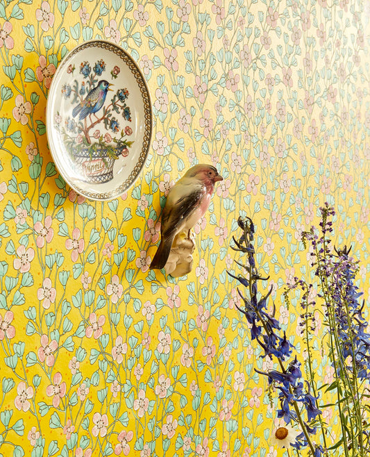 Eijffinger Maja Mustard Miniature Floral Wallpaper, 20.5-in by 33-ft