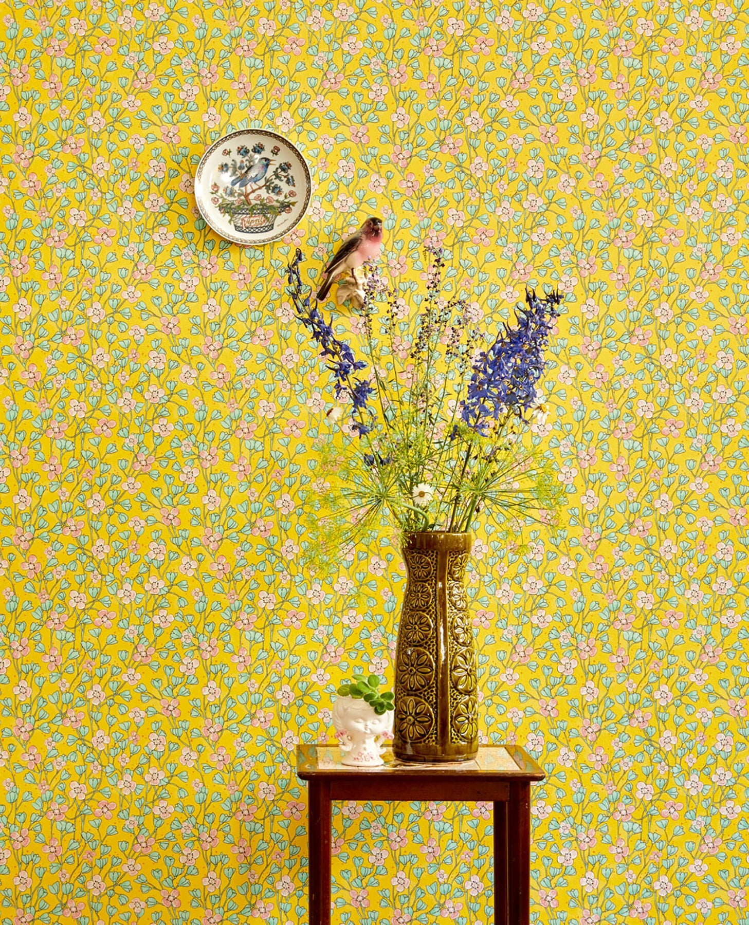 Eijffinger Maja Mustard Miniature Floral Wallpaper, 20.5-in by 33-ft