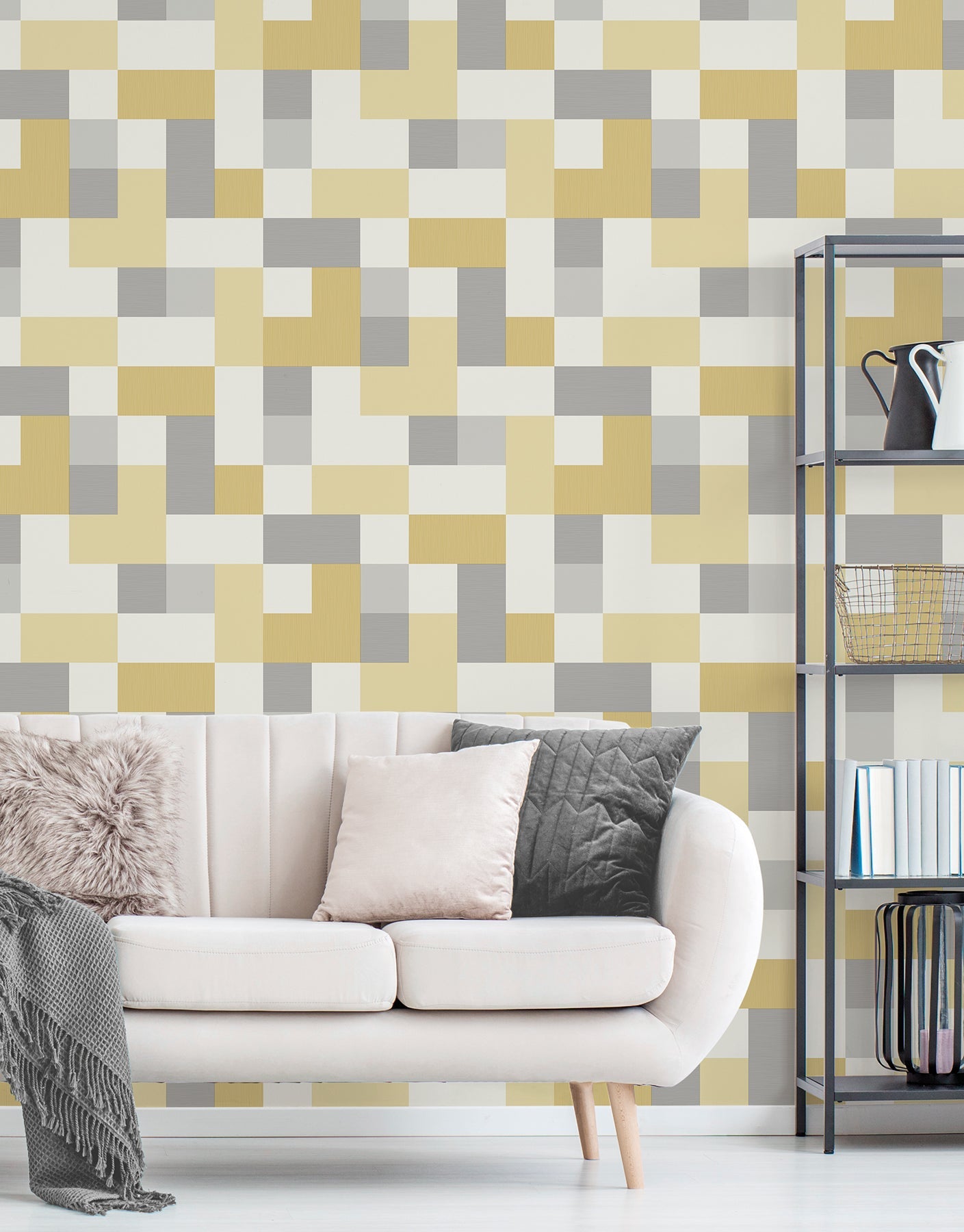 Fine Decor Milano Mustard Geometric Wallpaper, 20.5-in by 33-ft