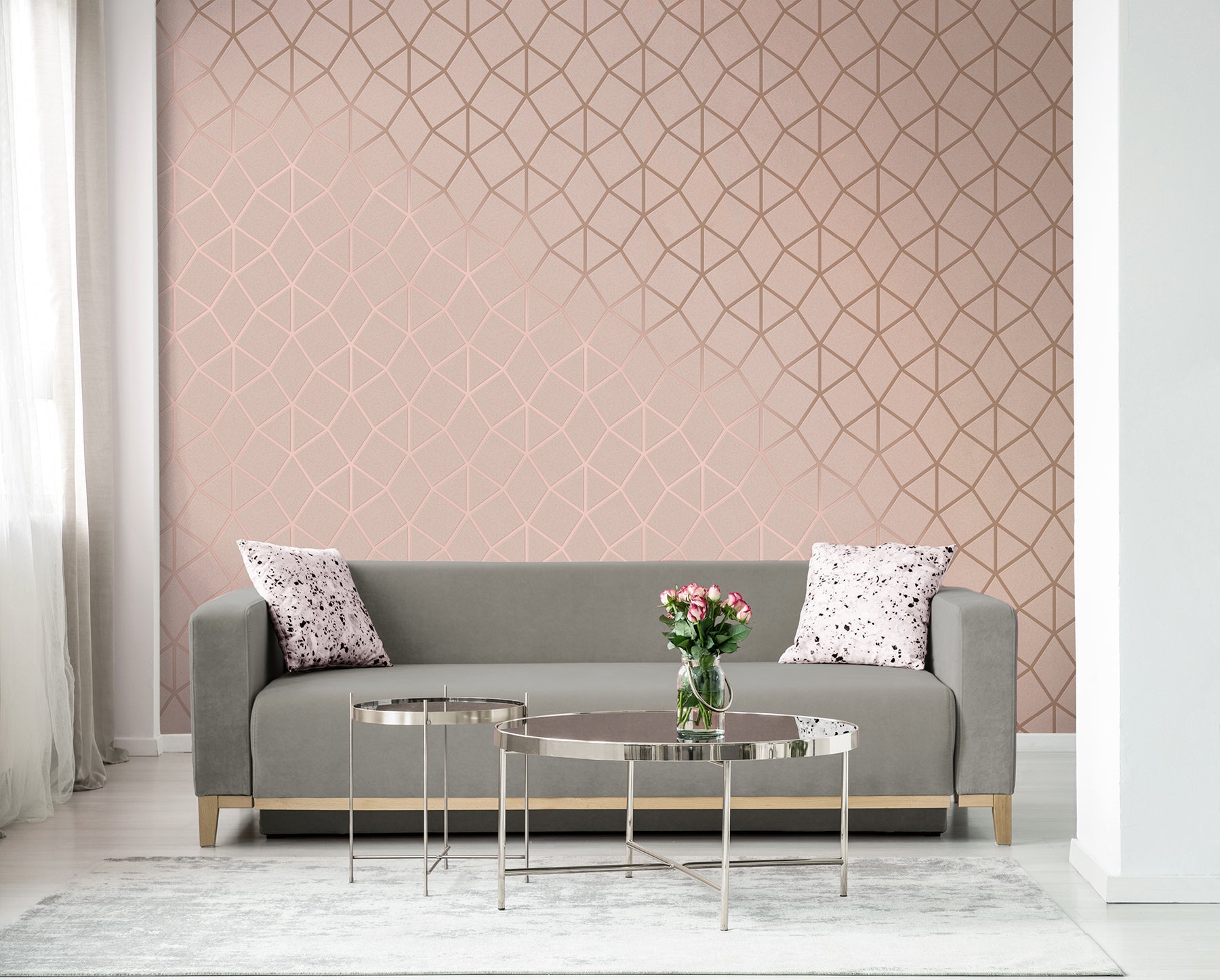 Fine Decor Stella Blush Geo Trellis Wallpaper, 20.9-in by 33-ft