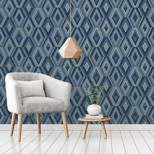 Fine Decor Shard Blue Geometric Wallpaper, 20.5-in by 33-ft