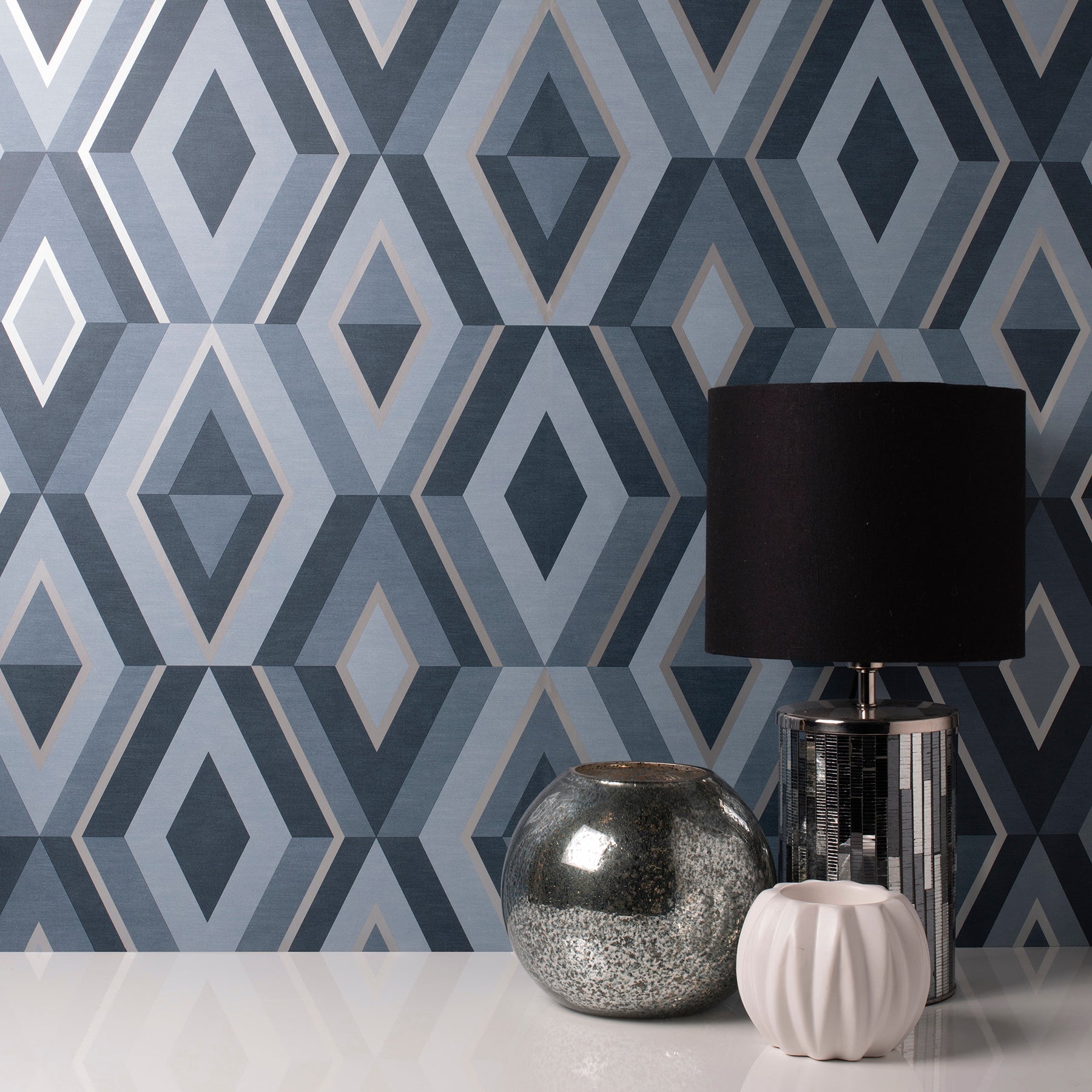 Fine Decor Shard Blue Geometric Wallpaper, 20.5-in by 33-ft