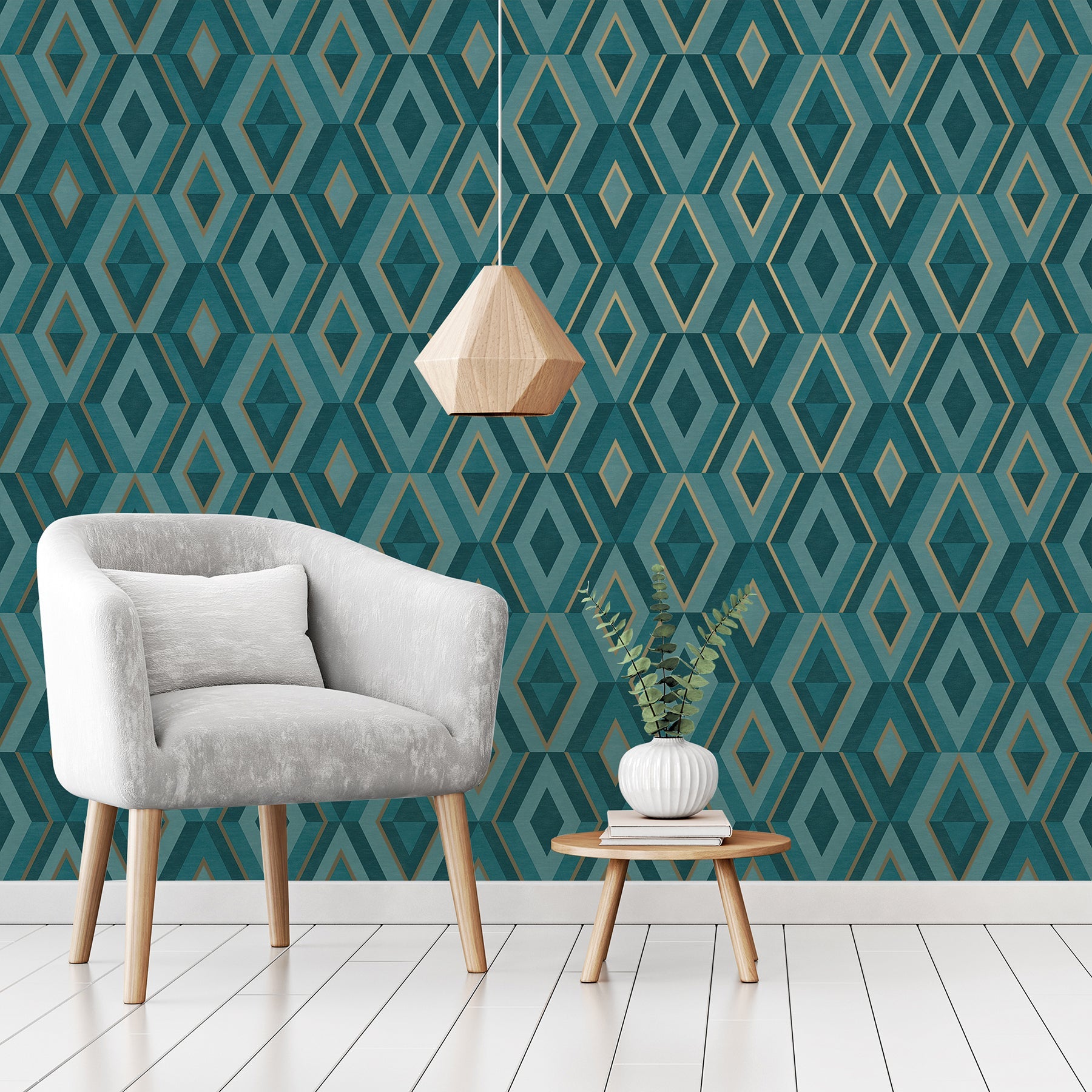 Fine Decor Shard Turquoise Geometric Wallpaper, 20.5-in by 33-ft