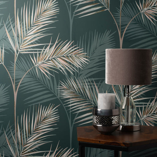 Fine Decor South Beach Evergreen Fronds Wallpaper, 20.5-in by 33-ft