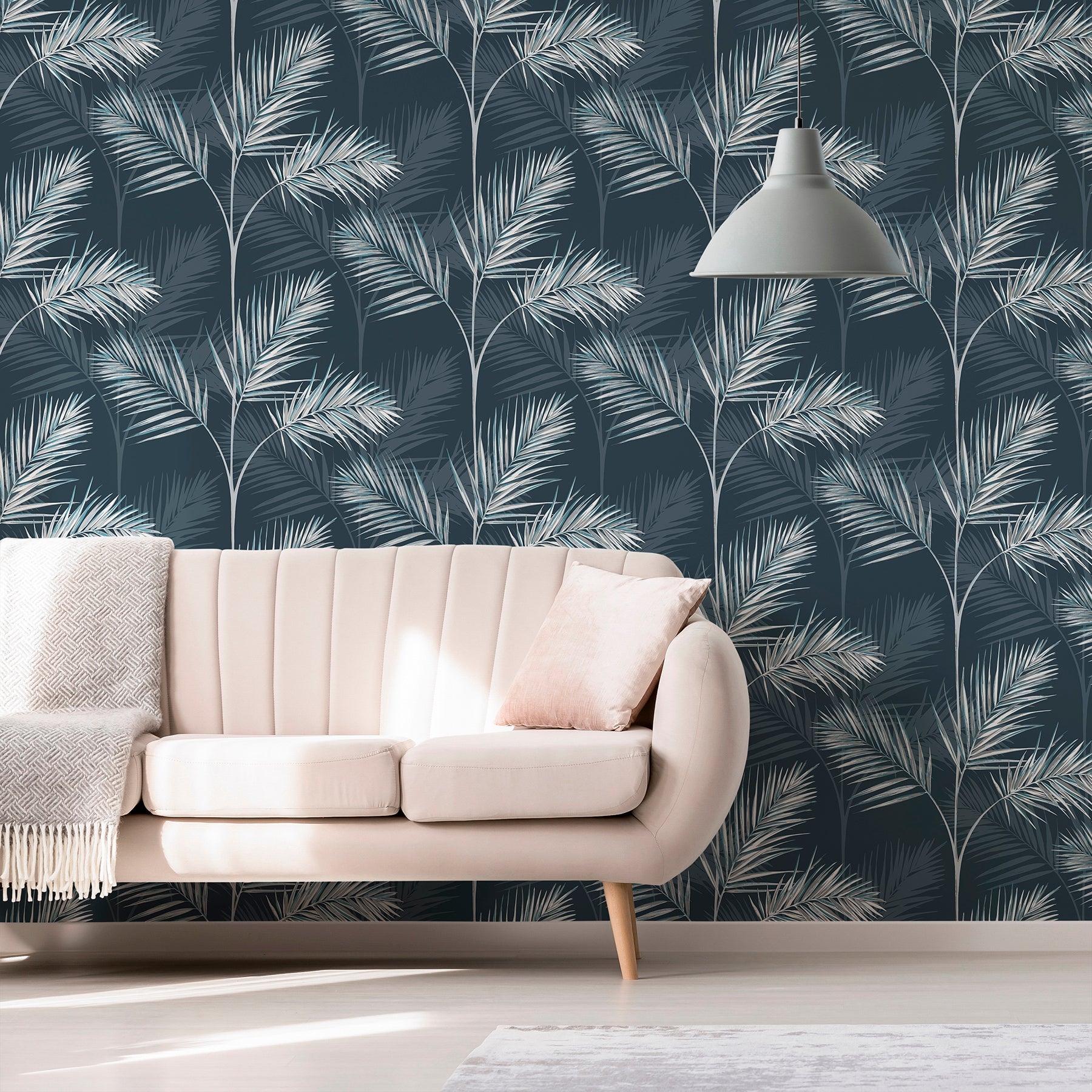 Fine Decor South Beach Navy Fronds Wallpaper, 20.5-in by 33-ft