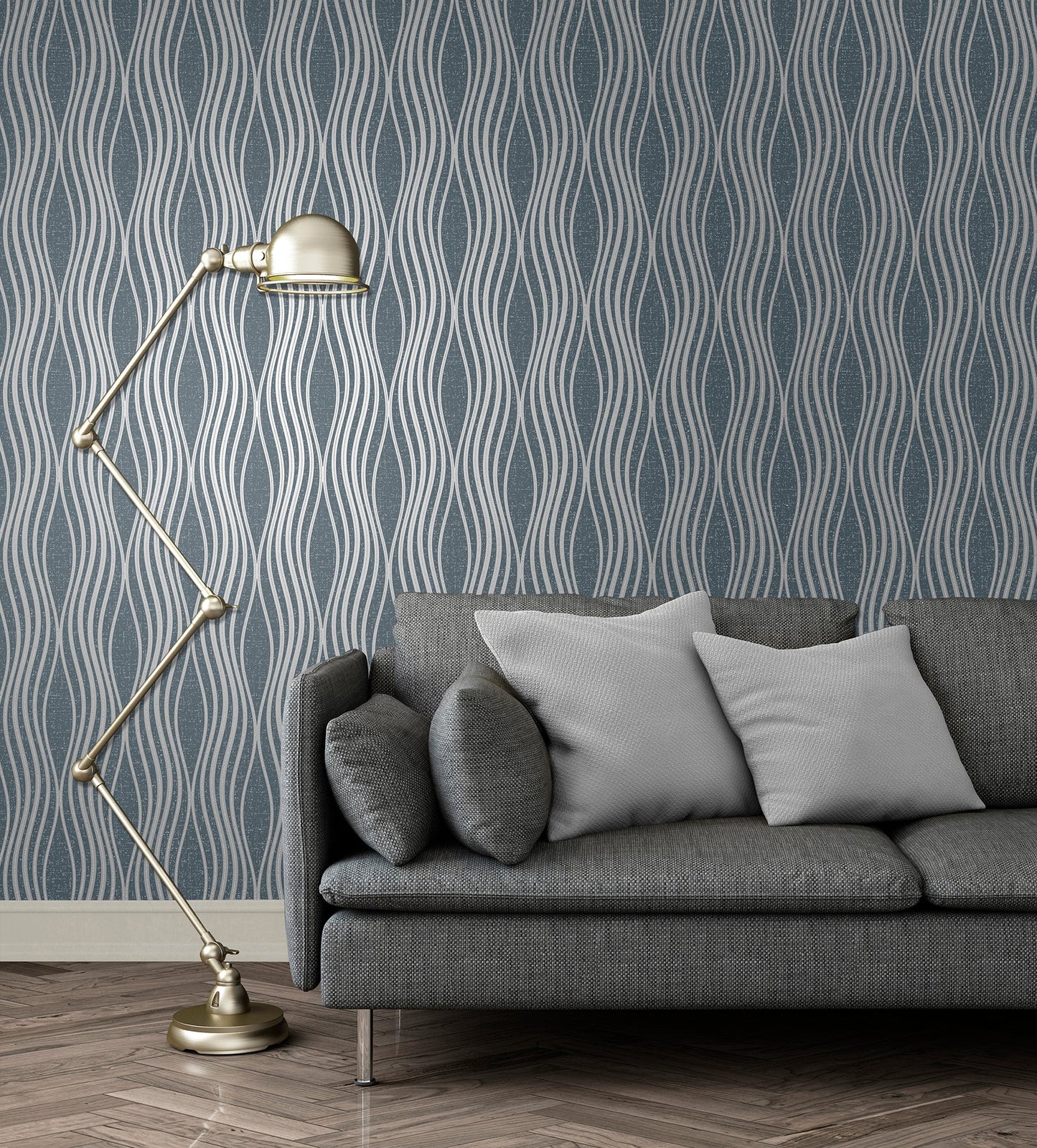 Fine Decor Valor Navy Wave Wallpaper, 20.5-in by 33-ft