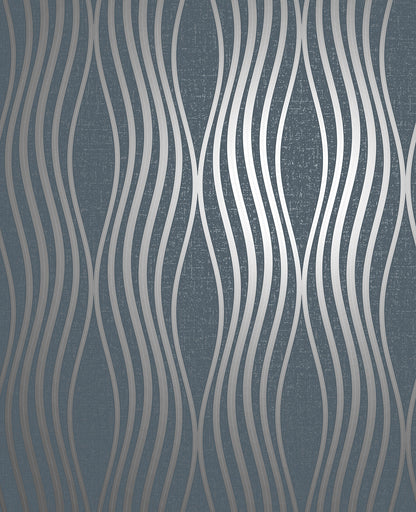 Fine Decor Valor Navy Wave Wallpaper, 20.5-in by 33-ft