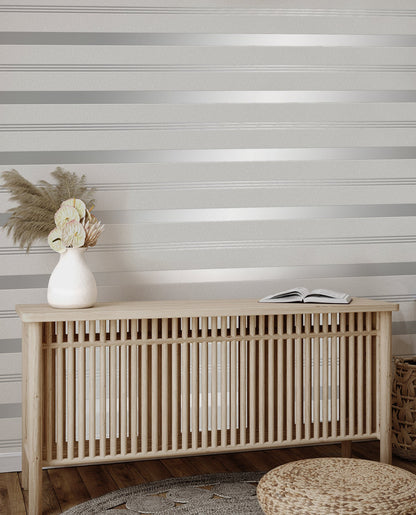 Fine Decor Collin Silver Bexley Stripe Wallpaper, 20.9-in by 33-ft