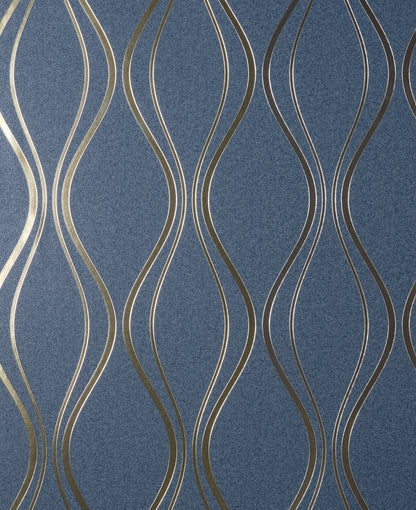 Fine Decor Odie Blue Contour Wave Wallpaper, 20.9-in by 33-ft