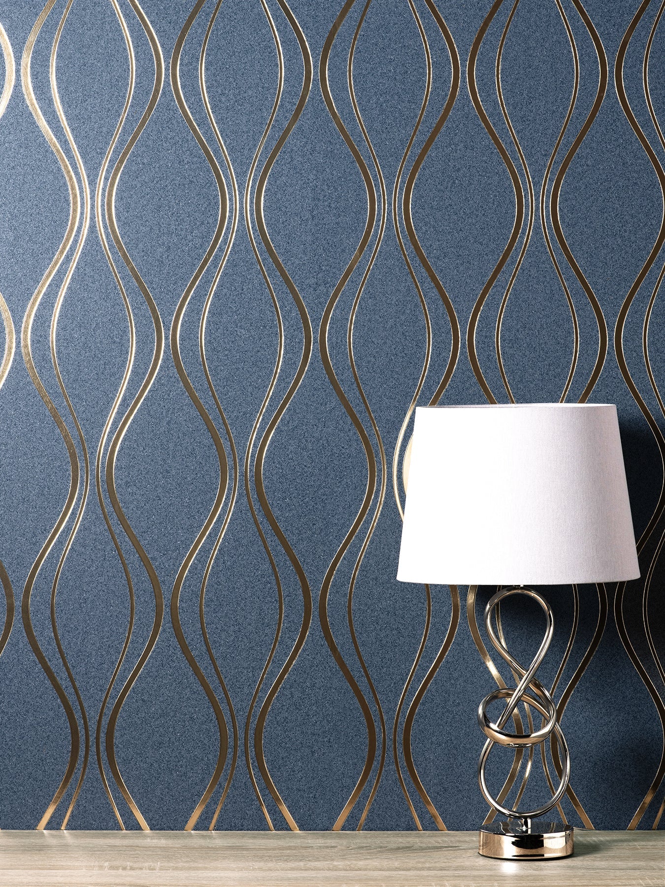 Fine Decor Odie Blue Contour Wave Wallpaper, 20.9-in by 33-ft