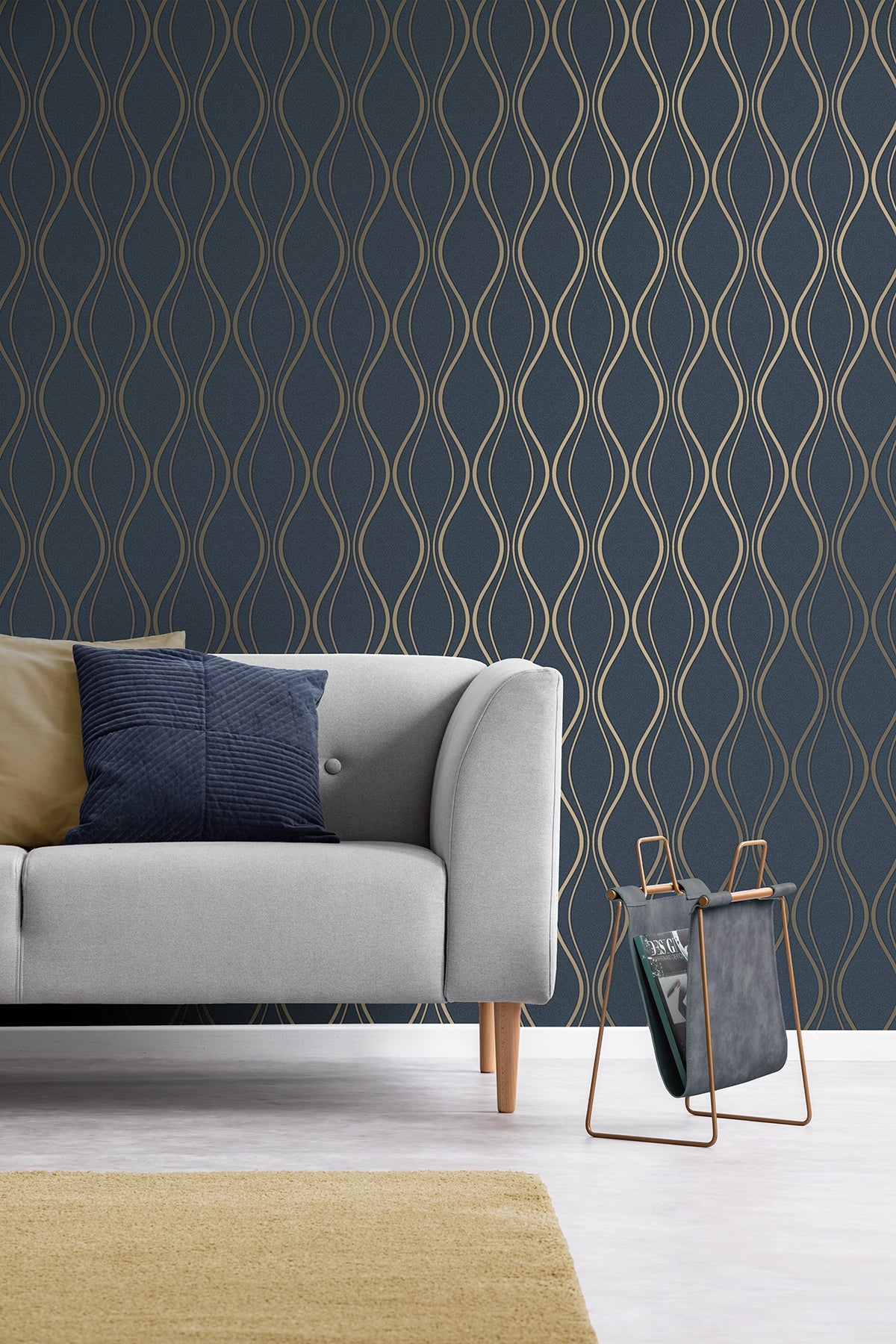 Fine Decor Odie Blue Contour Wave Wallpaper, 20.9-in by 33-ft