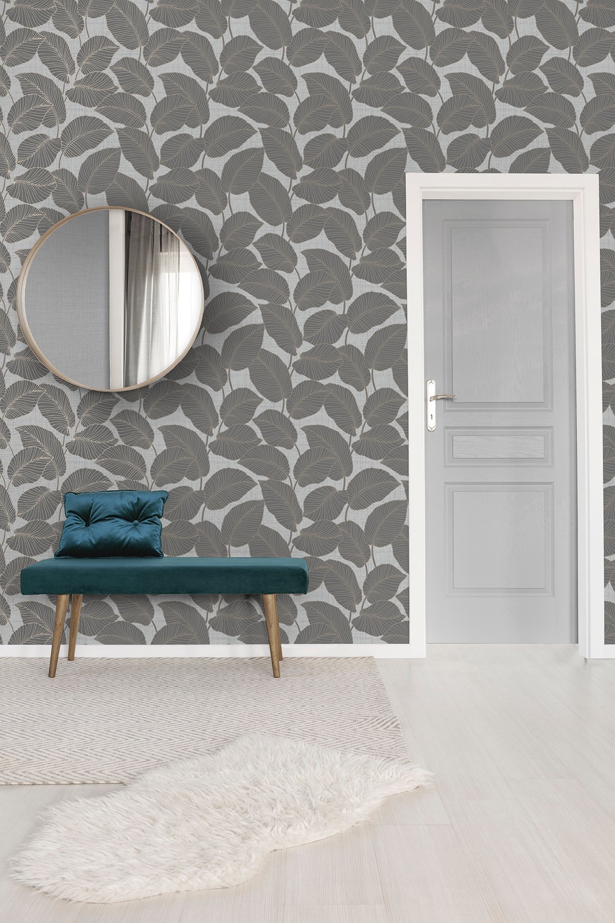 Fine Decor Larson Grey Leaf Wallpaper, 20.5-in by 33-ft