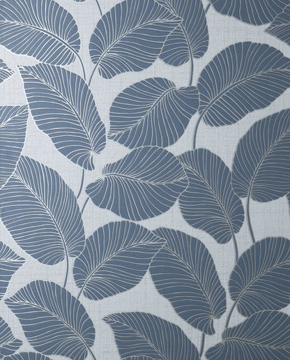 Fine Decor Larson Blue Leaf Wallpaper, 20.5-in by 33-ft