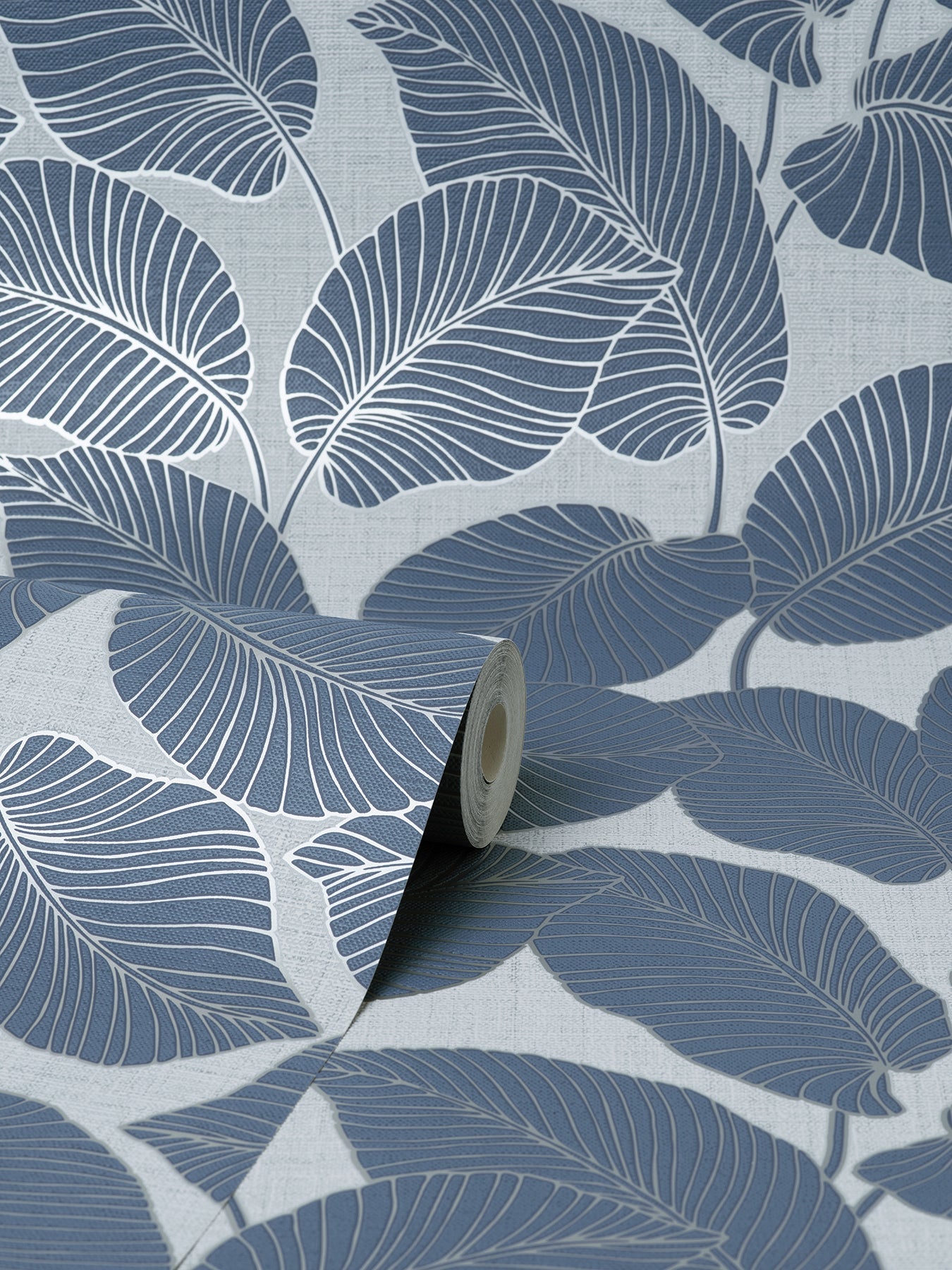 Fine Decor Larson Blue Leaf Wallpaper, 20.5-in by 33-ft