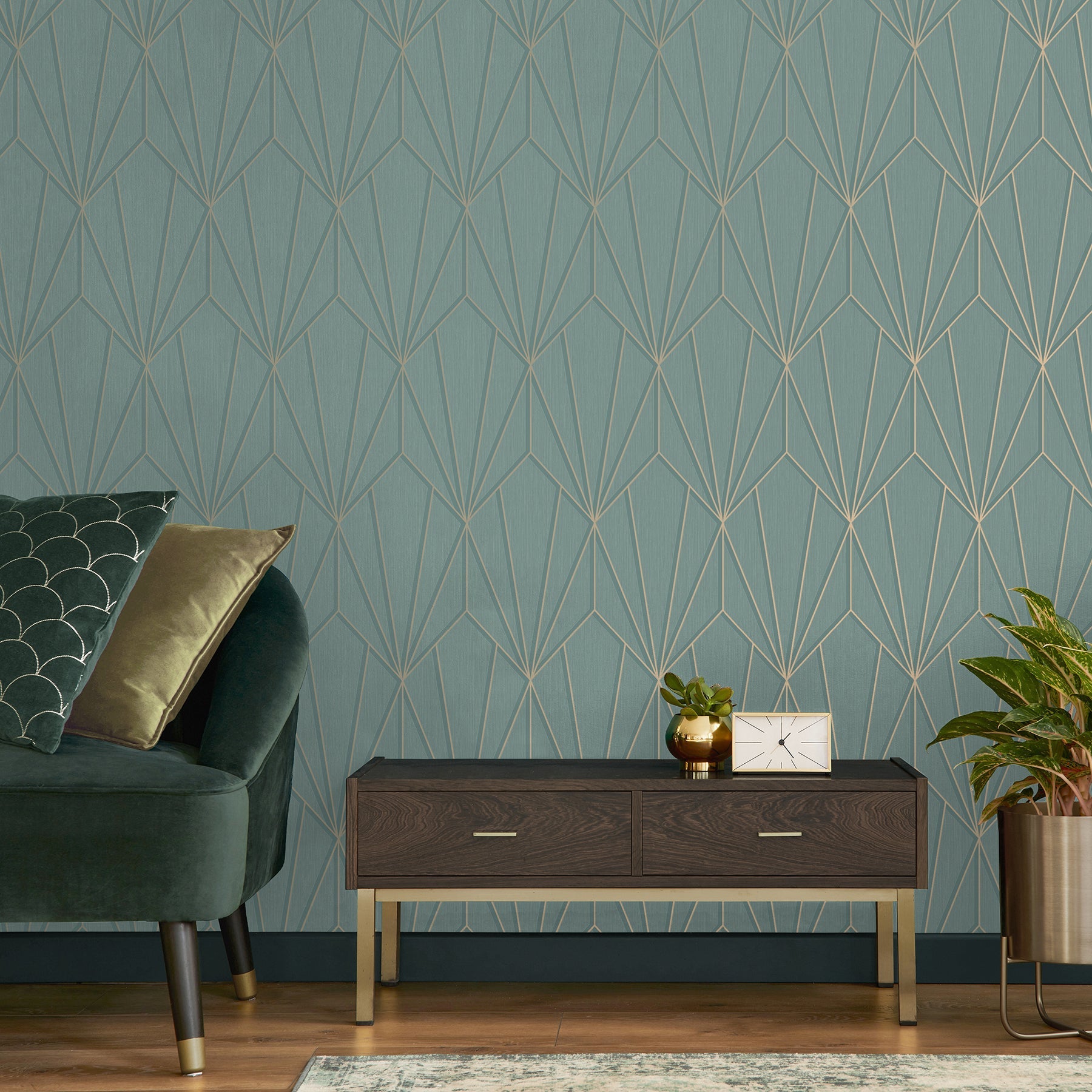 Fine Decor Silas Sage Geo Wallpaper, 20.5-in by 33-ft