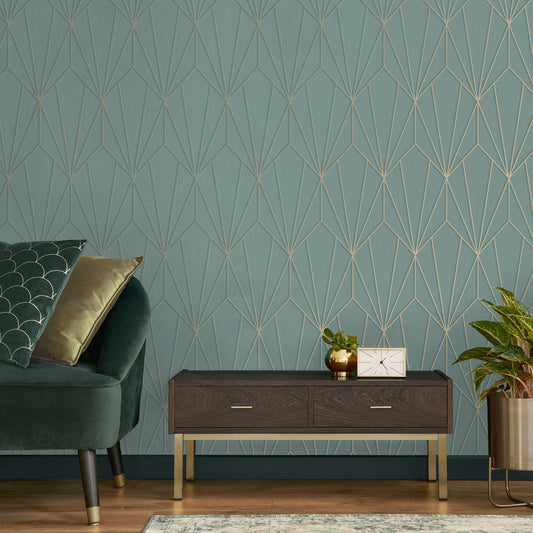 Fine Decor Silas Sage Geo Wallpaper, 20.5-in by 33-ft