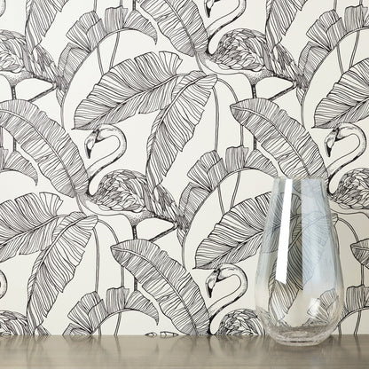 Fine Decor Mulholland White Flamingo Wallpaper, 20.5-in by 33-ft