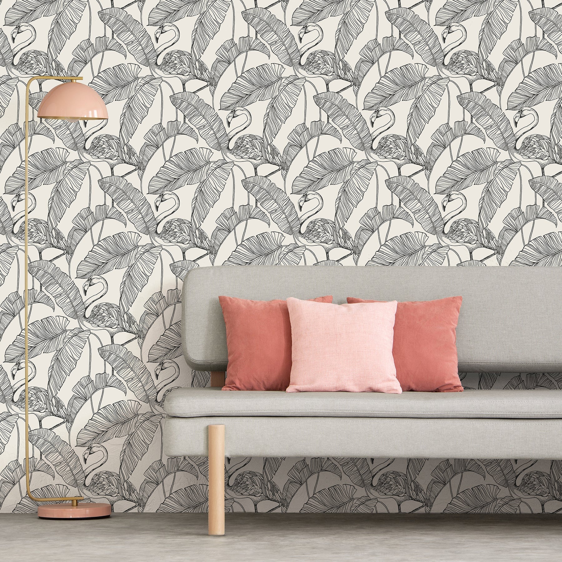 Fine Decor Mulholland White Flamingo Wallpaper, 20.5-in by 33-ft