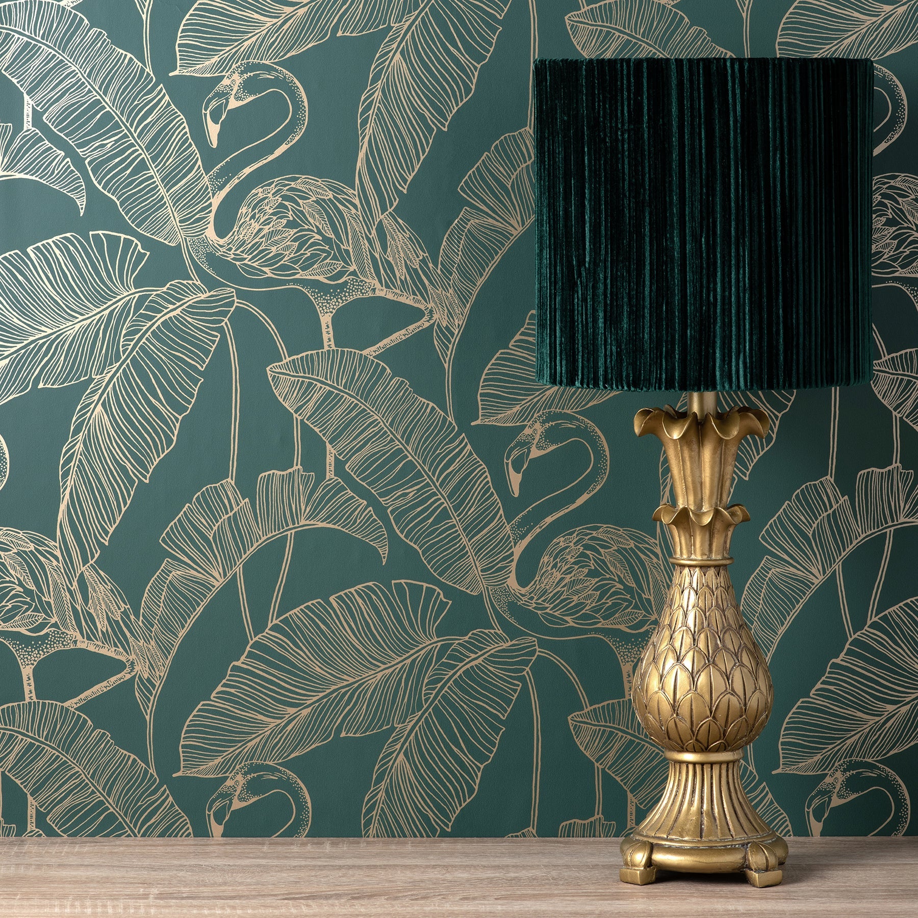 Fine Decor Mulholland Dark Green Flamingo Wallpaper, 20.5-in by 33-ft