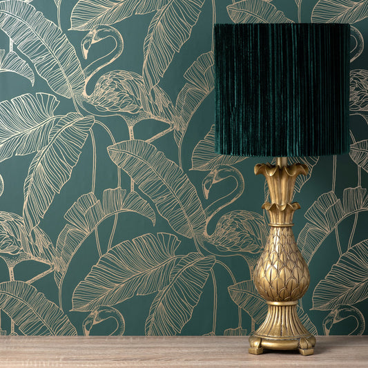 Fine Decor Mulholland Dark Green Flamingo Wallpaper, 20.5-in by 33-ft