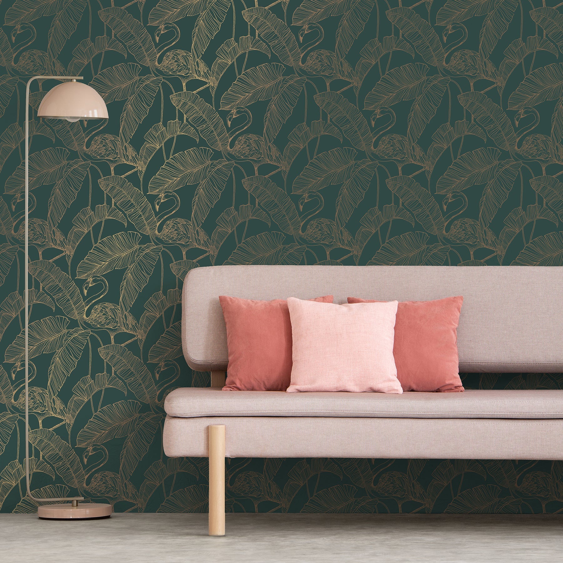 Fine Decor Mulholland Dark Green Flamingo Wallpaper, 20.5-in by 33-ft