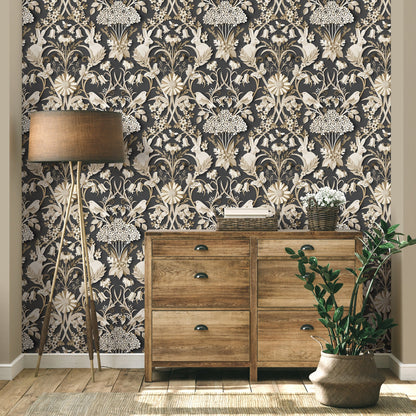 Fine Decor Fae Charcoal Woodland Wallpaper, 20.5-in by 33-ft