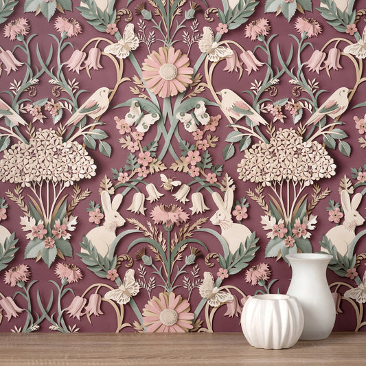 Fine Decor Fae Plum Woodland Wallpaper, 20.5-in by 33-ft