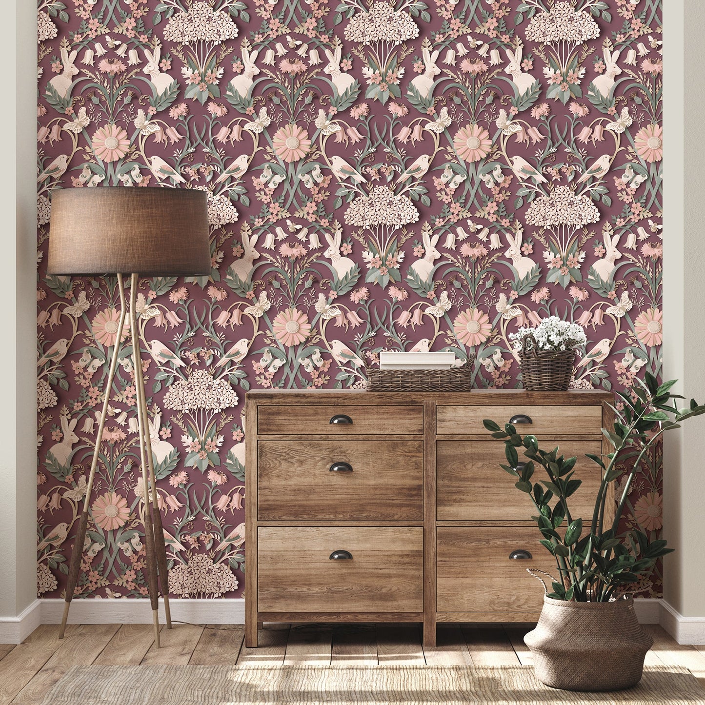 Fine Decor Fae Plum Woodland Wallpaper, 20.5-in by 33-ft