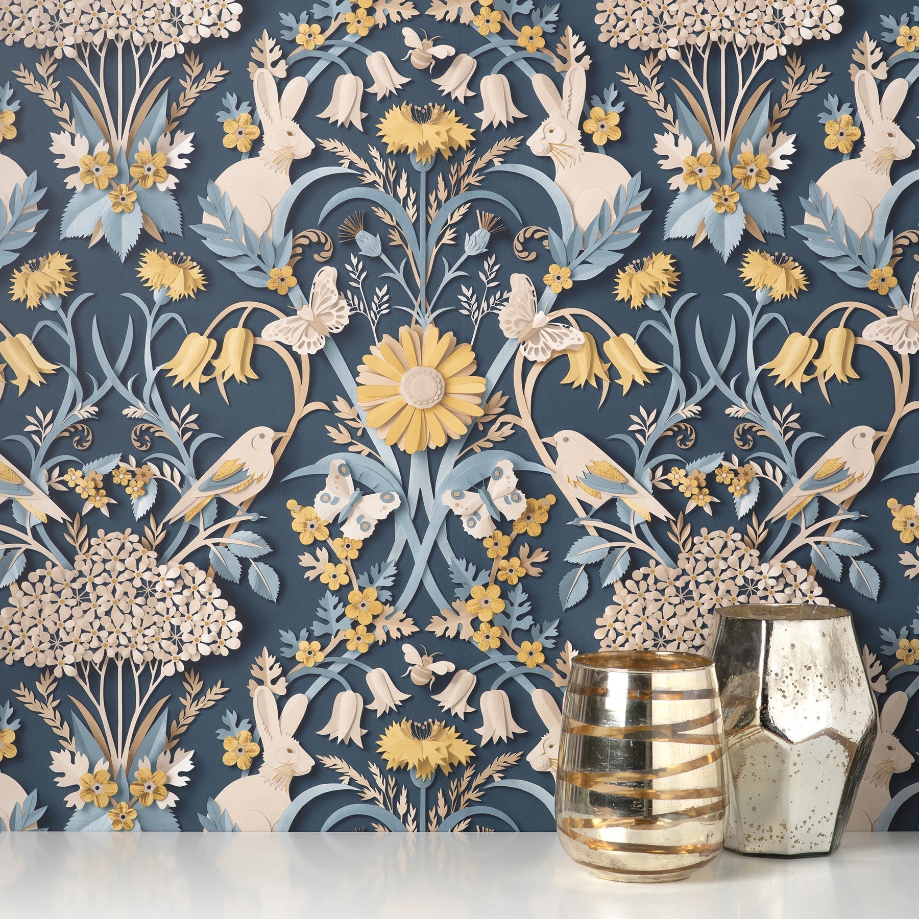 Fine Decor Fae Navy Woodland Wallpaper, 20.5-in by 33-ft