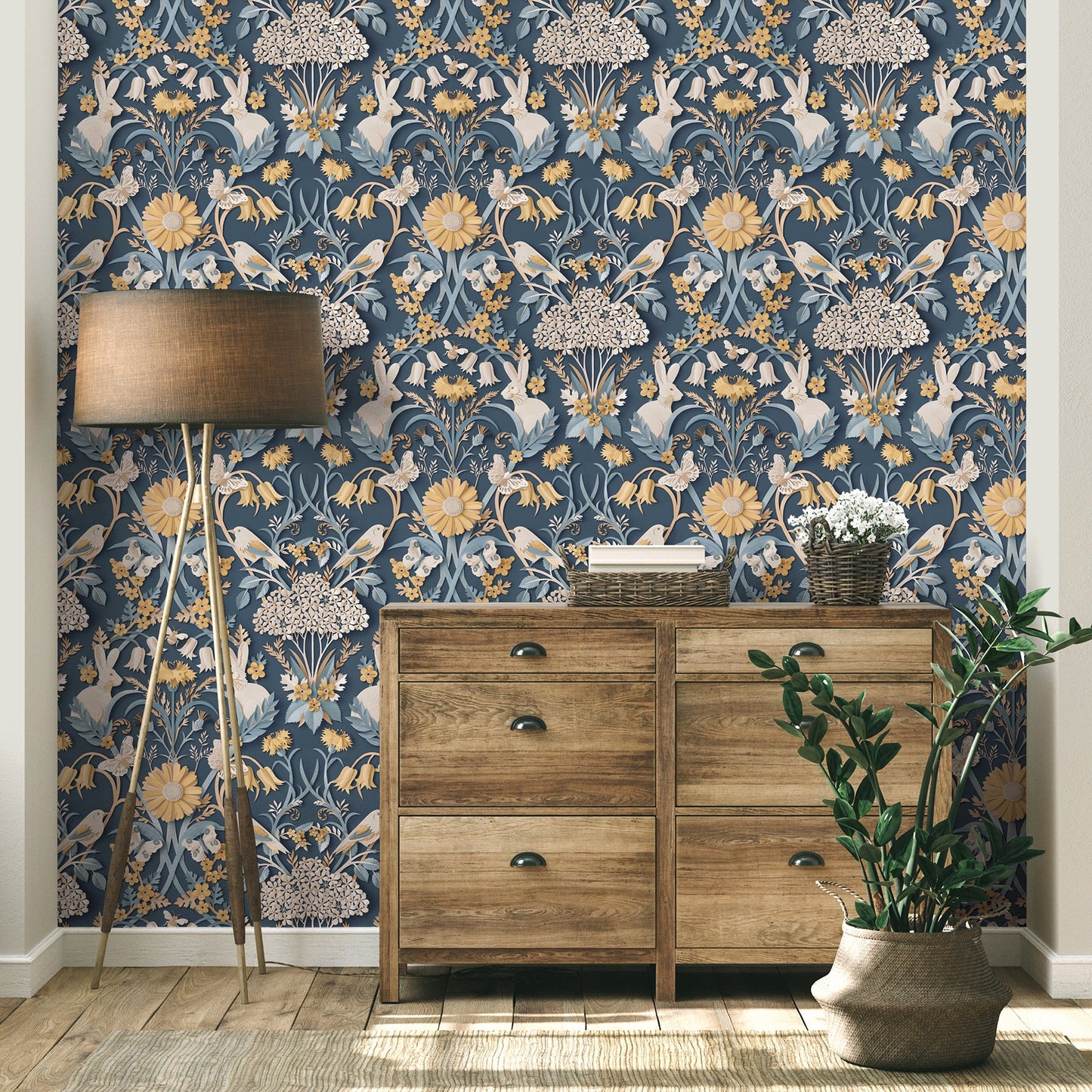 Fine Decor Fae Navy Woodland Wallpaper, 20.5-in by 33-ft