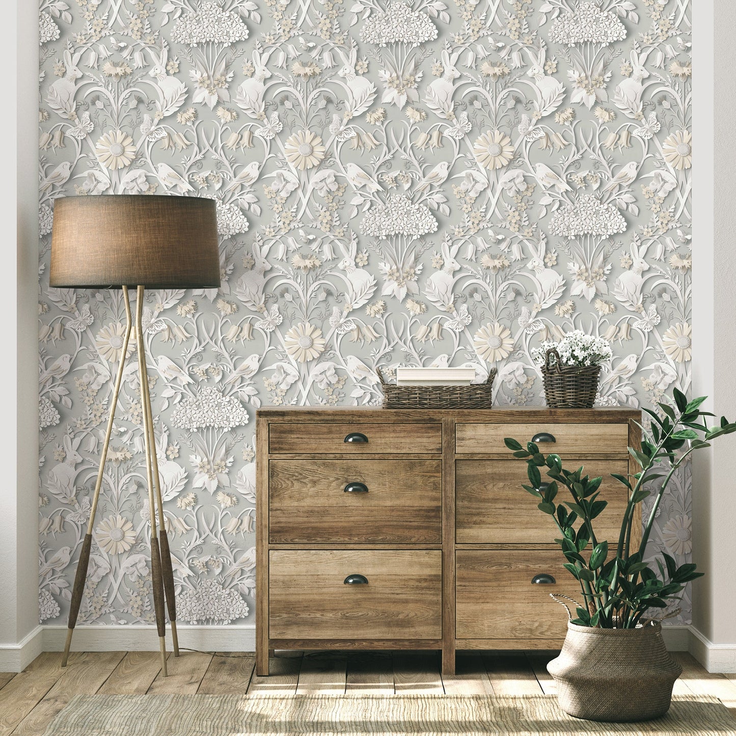 Fine Decor Fae Light Grey Woodland Wallpaper, 20.5-in by 33-ft