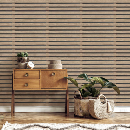 Fine Decor Marlow Brown Wood Slats Wallpaper, 20.5-in by 33-ft