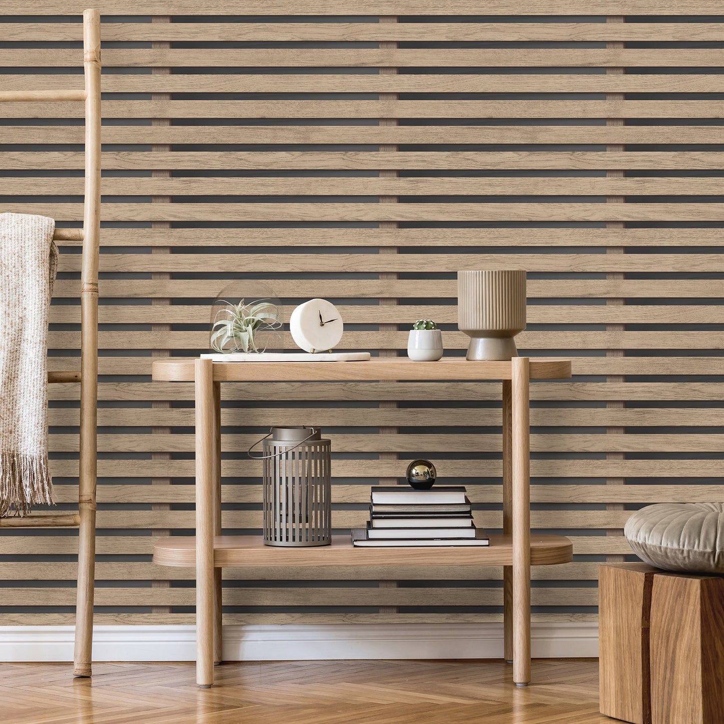 Fine Decor Marlow Brown Wood Slats Wallpaper, 20.5-in by 33-ft