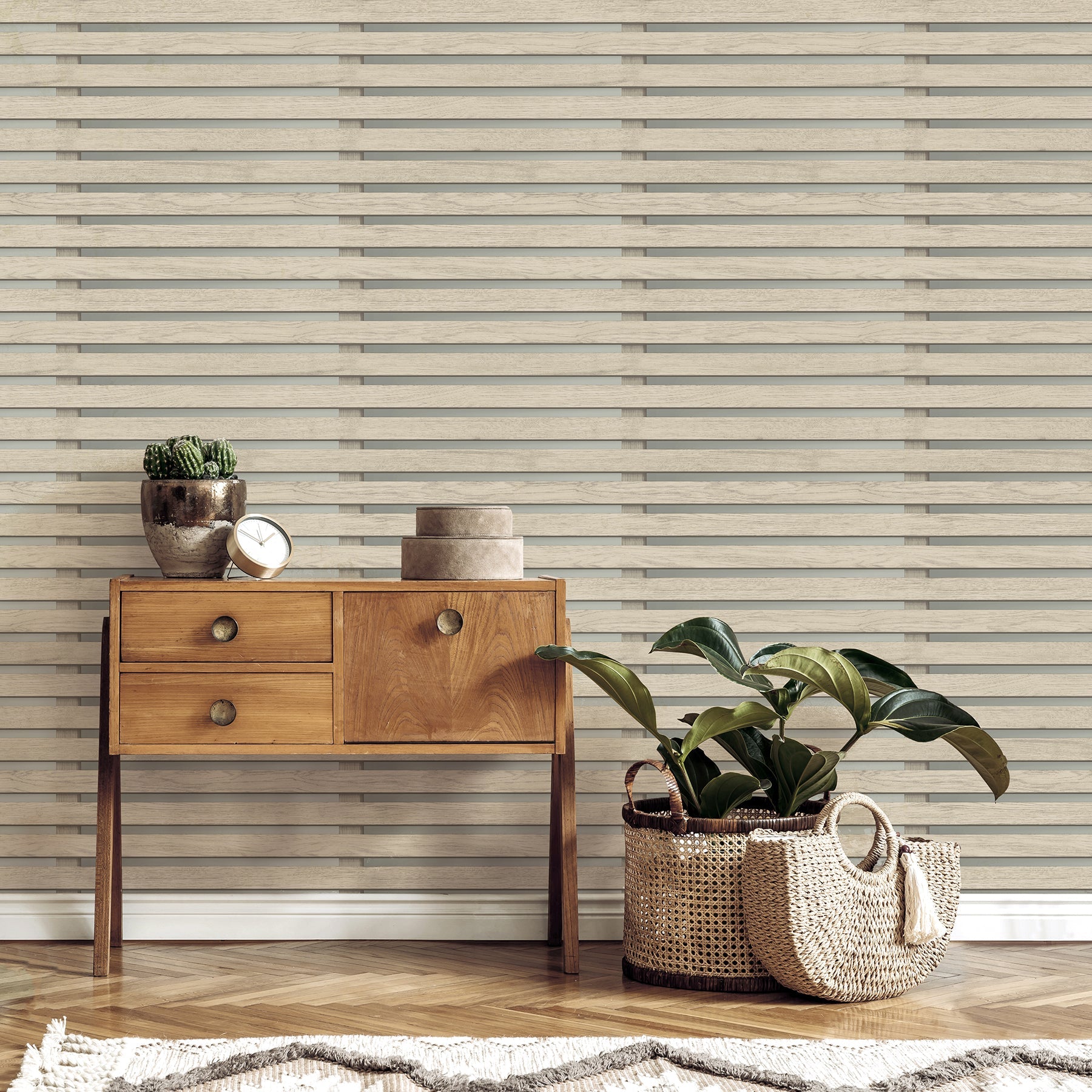 Fine Decor Marlow Grey Wood Slats Wallpaper, 20.5-in by 33-ft