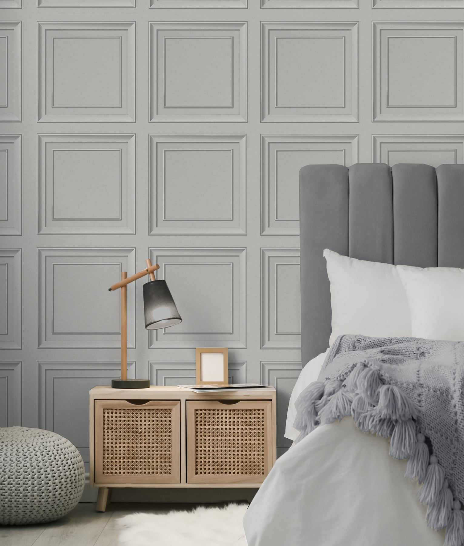 Fine Decor Distinctive Grey Square Panel Wallpaper, 20.5-in by 33-ft