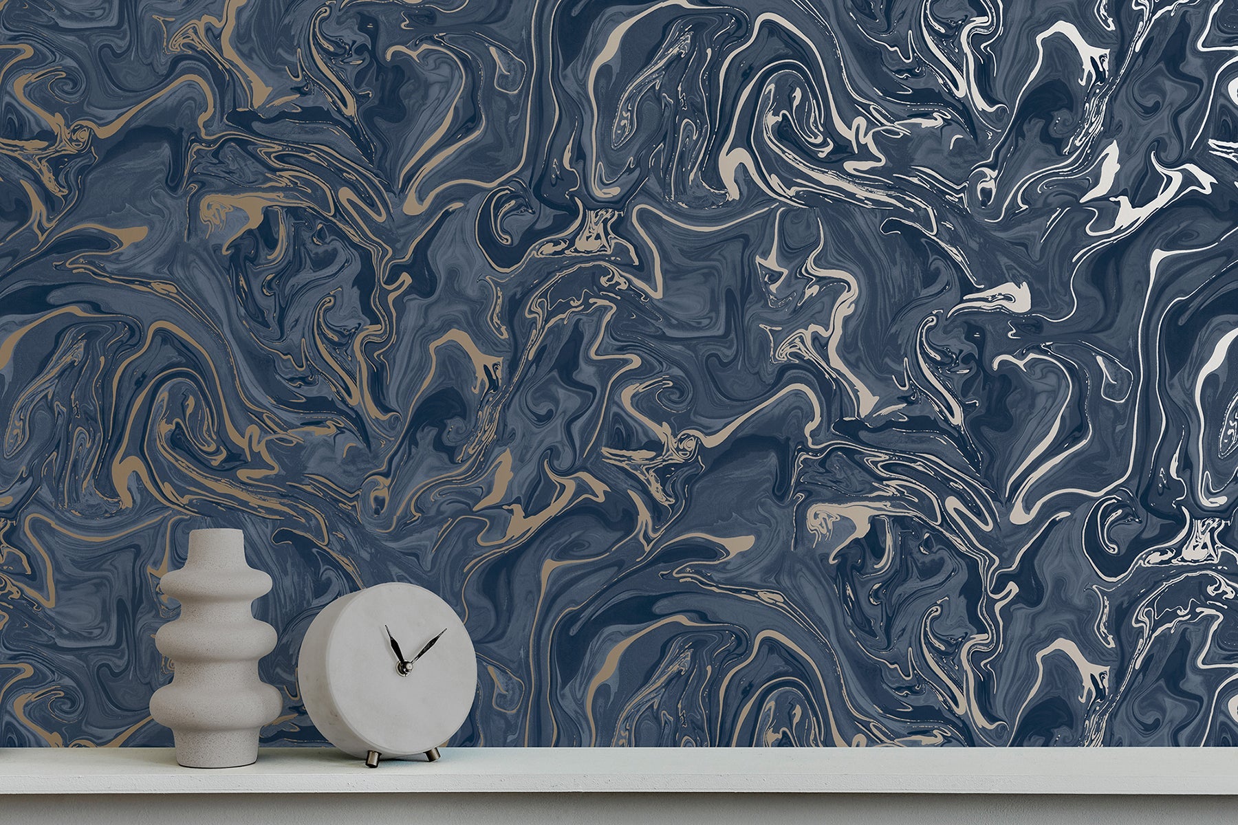 Fine Decor Suave Navy Marble Wallpaper, 20.5-in by 33-ft