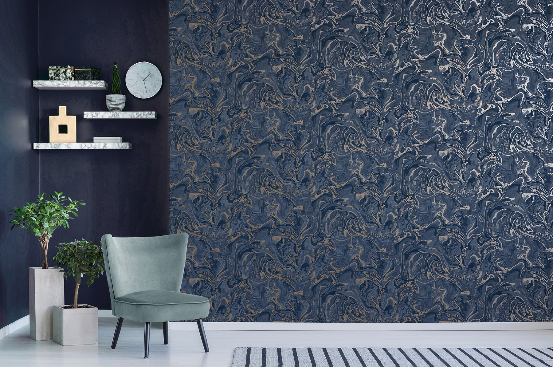 Fine Decor Suave Navy Marble Wallpaper, 20.5-in by 33-ft