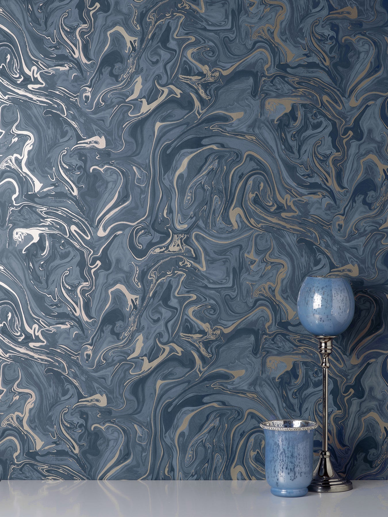 Fine Decor Suave Navy Marble Wallpaper, 20.5-in by 33-ft