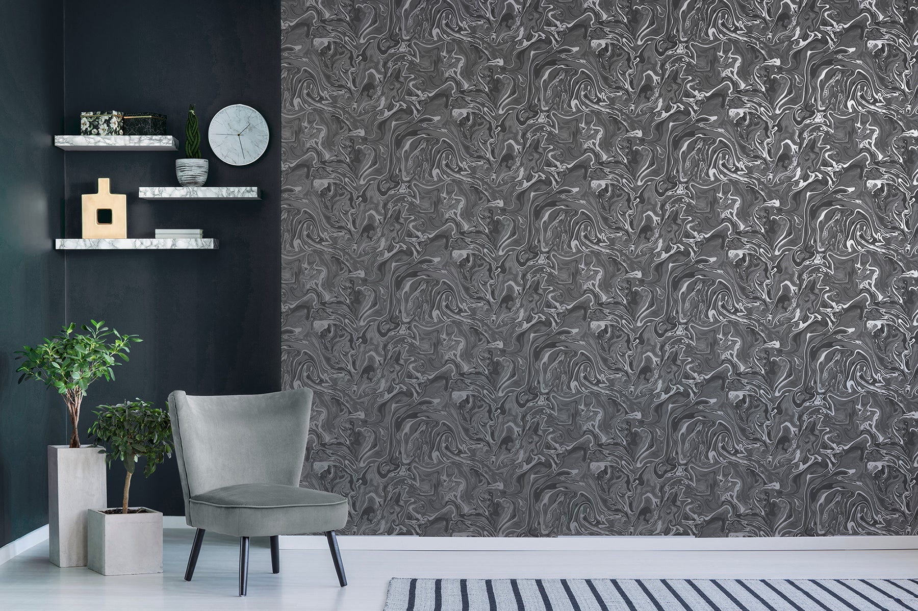 Fine Decor Suave Charcoal Marble Wallpaper, 20.5-in by 33-ft