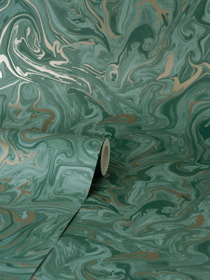 Fine Decor Suave Dark Green Marble Wallpaper, 20.5-in by 33-ft