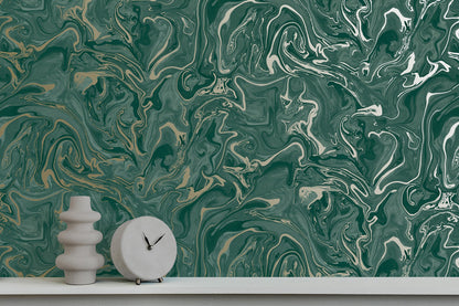 Fine Decor Suave Dark Green Marble Wallpaper, 20.5-in by 33-ft