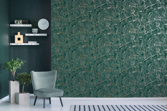 Fine Decor Suave Dark Green Marble Wallpaper, 20.5-in by 33-ft