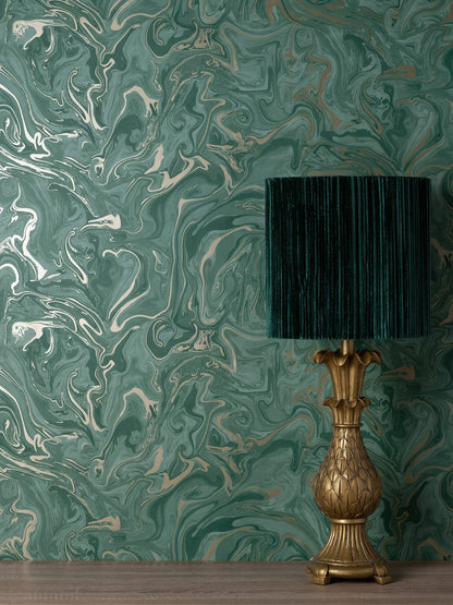 Fine Decor Suave Dark Green Marble Wallpaper, 20.5-in by 33-ft