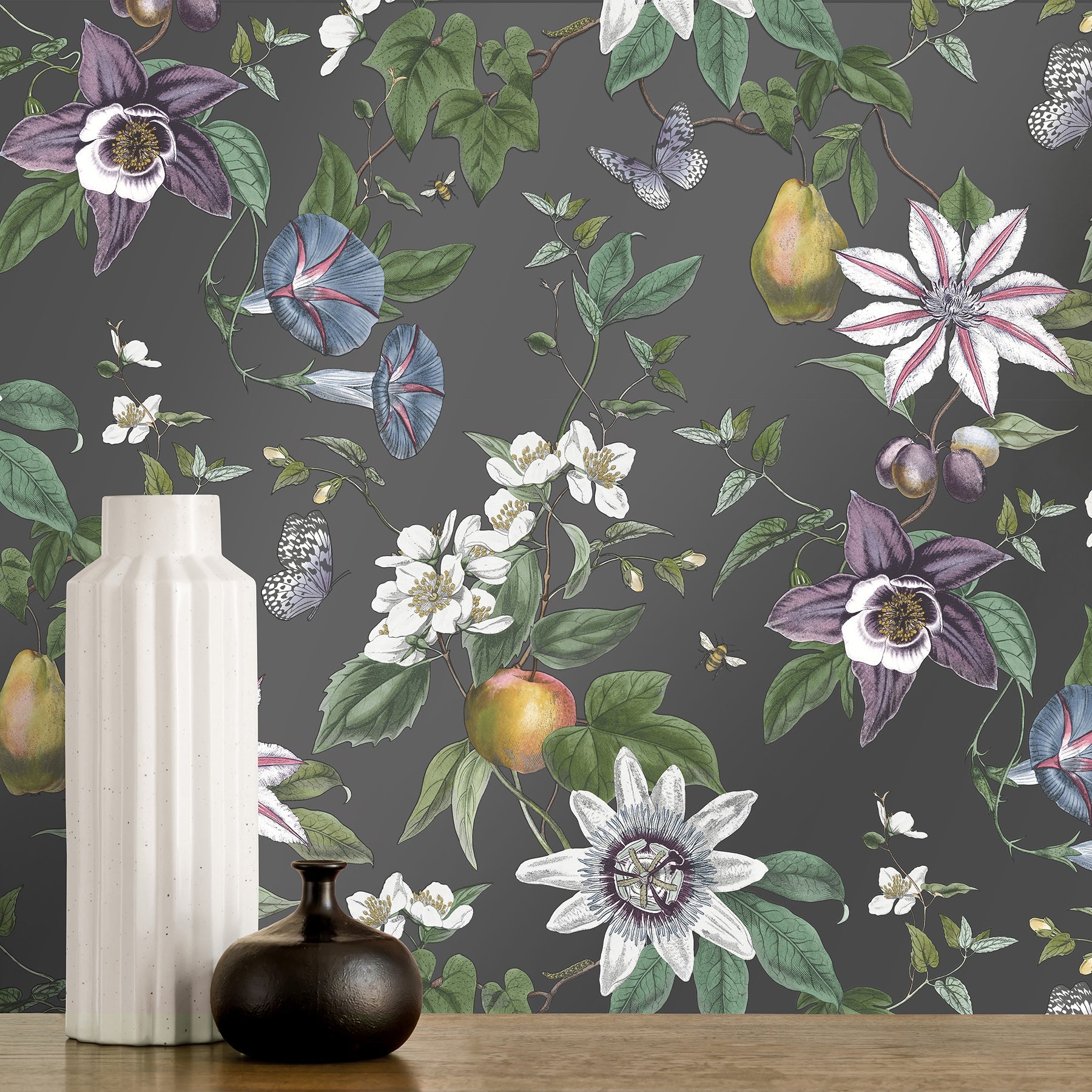 Fine Decor Sierra Black Floral Wallpaper, 20.5-in by 33-ft