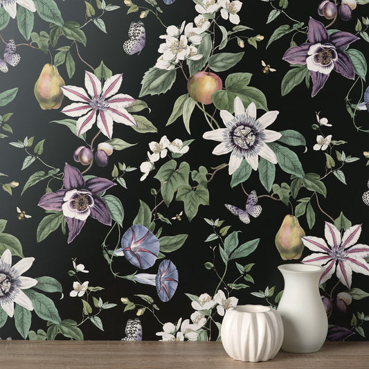 Fine Decor Sierra Black Floral Wallpaper, 20.5-in by 33-ft