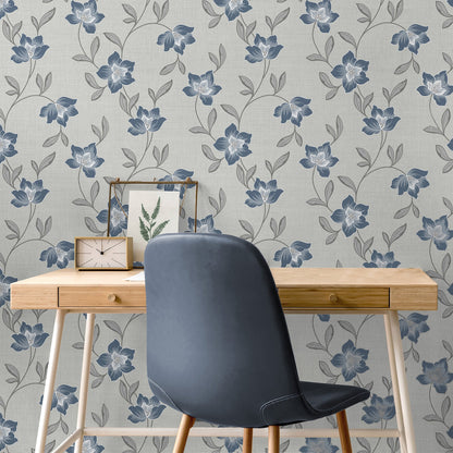 Fine Decor Larson Blue Floral Wallpaper, 20.5-in by 33-ft