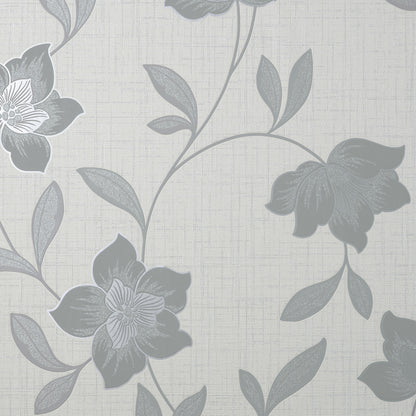 Fine Decor Larson Grey Floral Wallpaper, 20.5-in by 33-ft