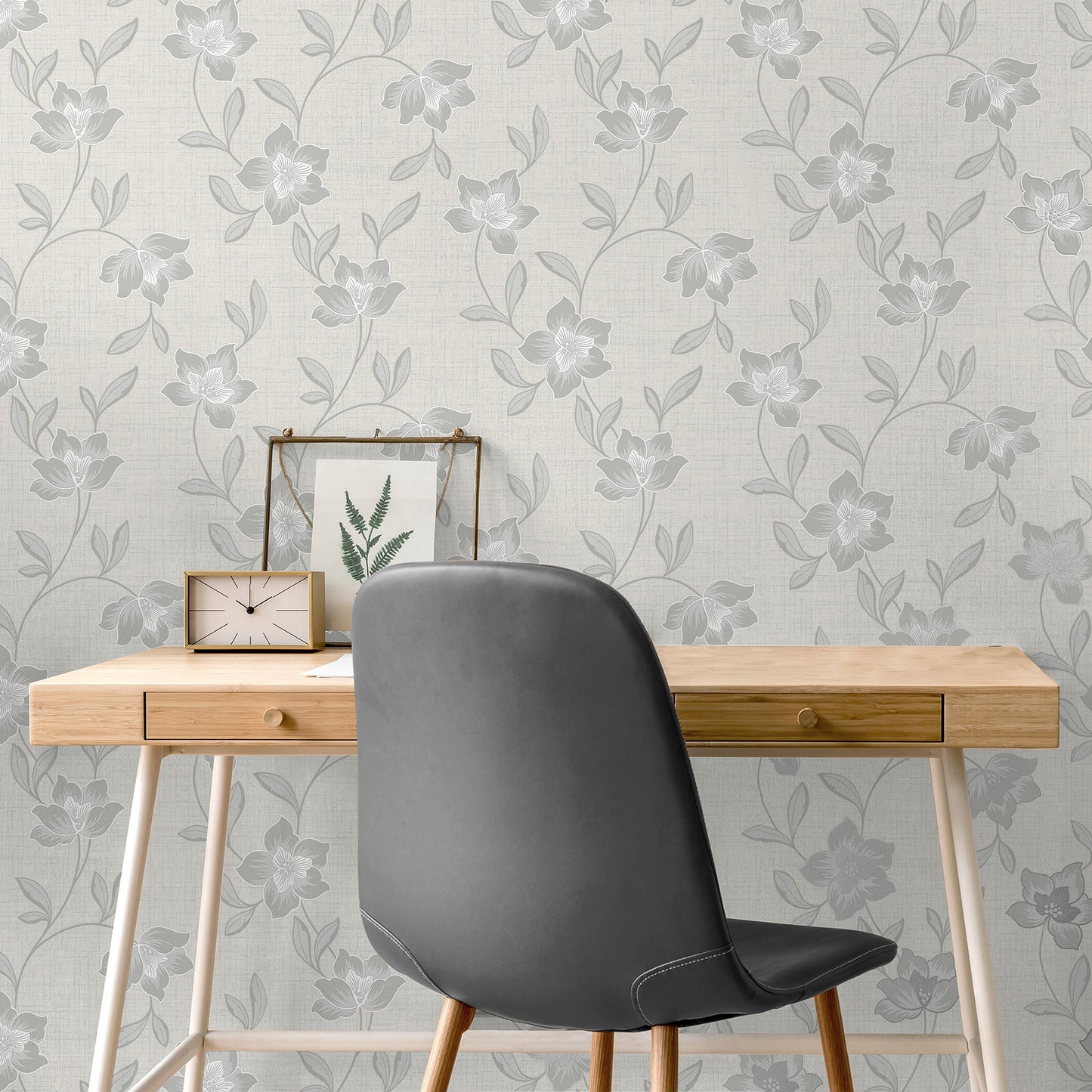 Fine Decor Larson Grey Floral Wallpaper, 20.5-in by 33-ft