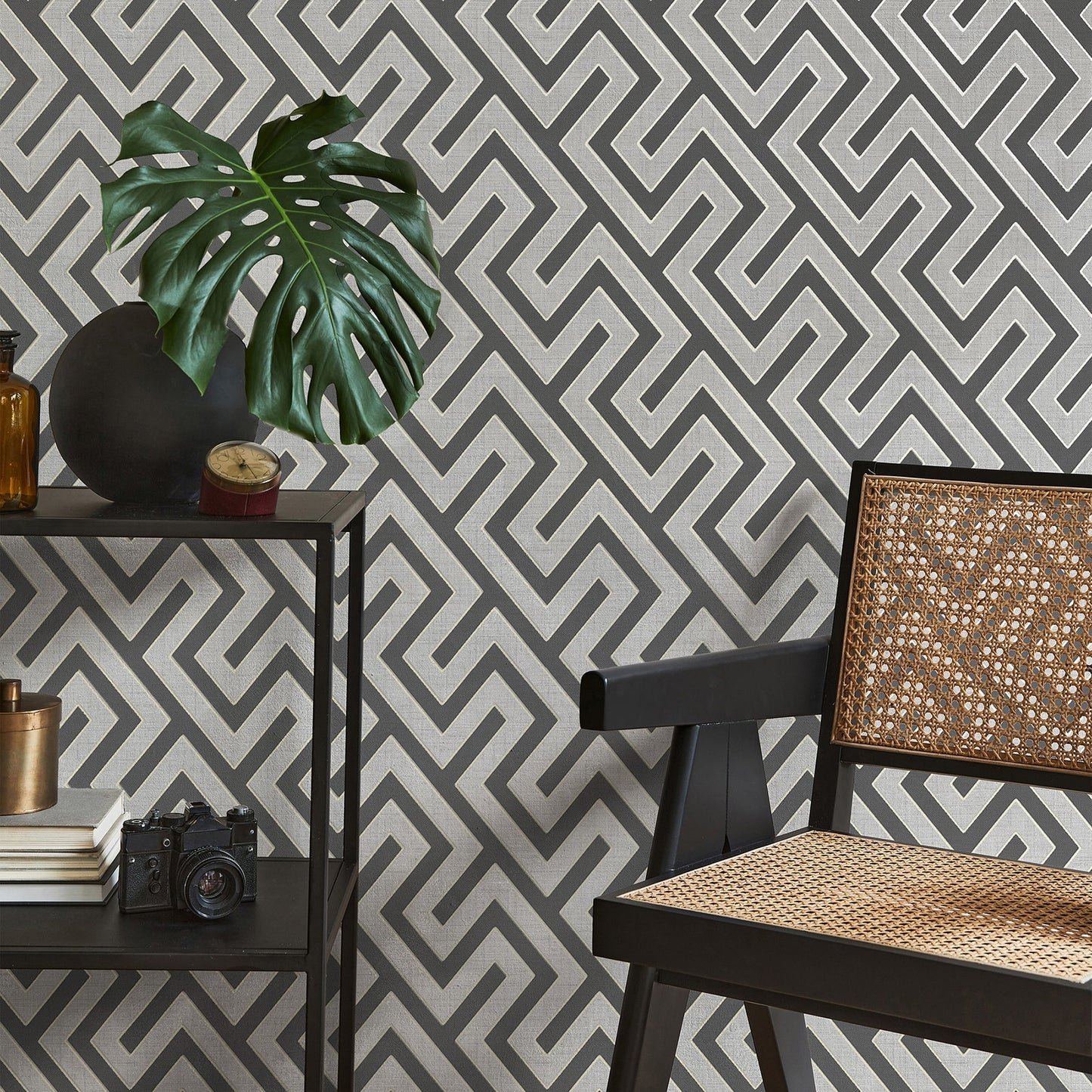 Fine Decor Meander Charcoal Geo Wallpaper, 20.5-in by 33-ft